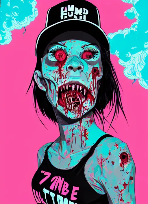 Prompt: zombie full body female hiphop streetwear drip, tristan eaton, victo ngai, artgerm, rhads, ross draws