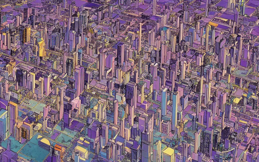 Image similar to DMT city, concept art by hirohiko araki and moebius