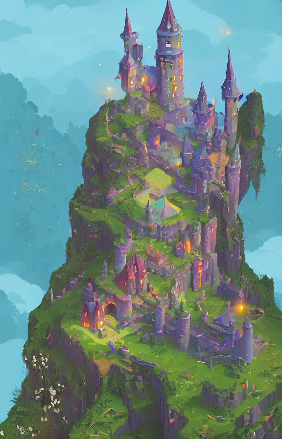 Image similar to magical castle school on a hill, sharp focus, highly detailed, james gilleard, bright colors, close up, print, game art