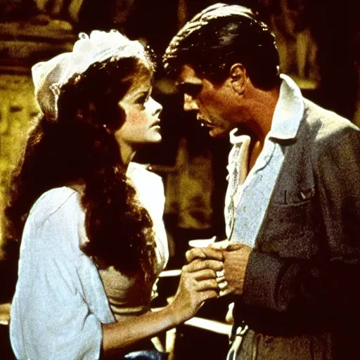 Image similar to a scene from the leopard by luchino visconti with burt lancaster and claudia cardinale