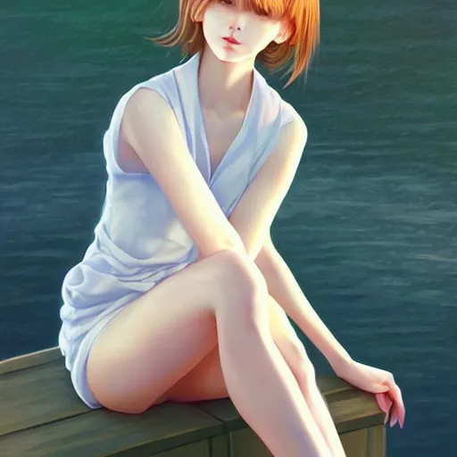 Image similar to infinitely detailed full - body portrait pale female peaceful dream angel wearing elegant clothes. beautiful! scenery art! by wlop & murata range, by ilya kuvshinov. artstation!! / pixiv!!