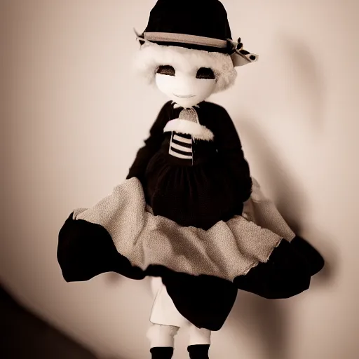 Prompt: cute fumo plush of a girl with a dark secret, black and white, lit from below, vray