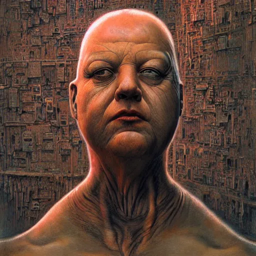 Prompt: paul blart as human segway hybrid, highly detailed, environment art, body horror, biopunk, by zdzisław beksinski, peter gric, marco mazzoni