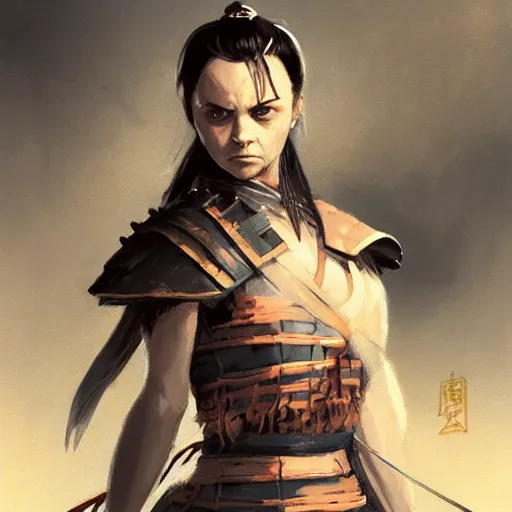 Prompt: Christina Ricci as an Samurai warrior, highly detailed, artstation, greg rutkowski and Frank Frazetta