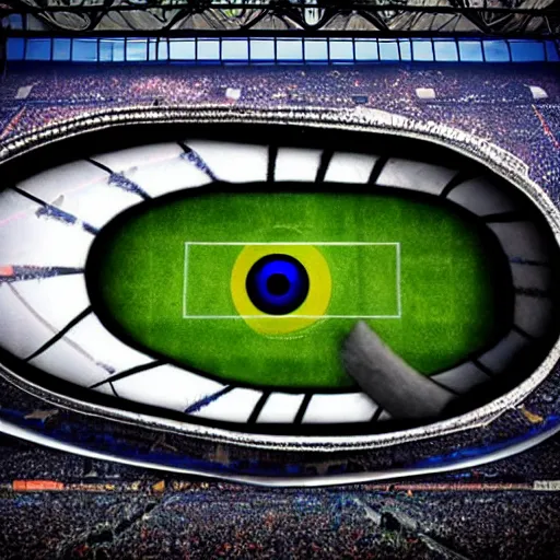 Prompt: an eye with a soccer stadium as the pupil