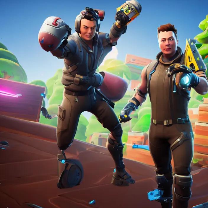 Image similar to elon musk in the video game fortnite, elon musk as a fortnite character, 3 d rendering, unreal engine, very detailed, gameplay screenshot