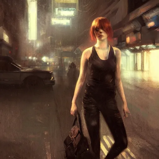 Image similar to emma stone, hyperrealistic portrait, bladerunner street the art of elysium by jeremy mann, fantasy art, photo realistic, dynamic lighting, artstation, poster, volumetric lighting, very detailed faces, 4 k, award winning