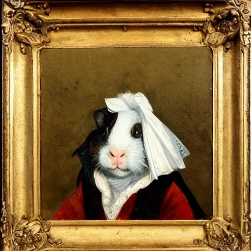Image similar to a guinea pig dressed as chopin, 1 8 th century oil painting
