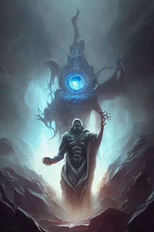 Prompt: great old one, eldritch god, deity, god, cosmic, nightmare, outer space, aliens, digital art, magic the gathering, mtg, by greg rutkowski, trending on artstation