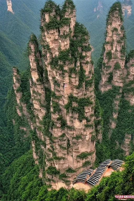 Prompt: pipe organ carved into zhangjiajie, award winning national geographic, iol painting