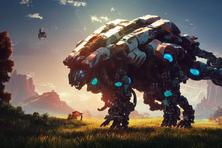 Image similar to shell - walker machine mecanical creature robot of horizon forbidden west horizon zero dawn radiating a glowing aura global illumination ray tracing hdr fanart arstation by ian pesty and alena aenami artworks in 4 k