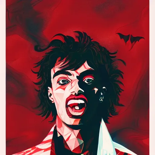 Image similar to Poster Art for Playboi Carti as a Vampire, Geometric 3d shapes, Whole Lotta Red, Paper Marbling, smoke, by Sachin Teng, Trending on artstation