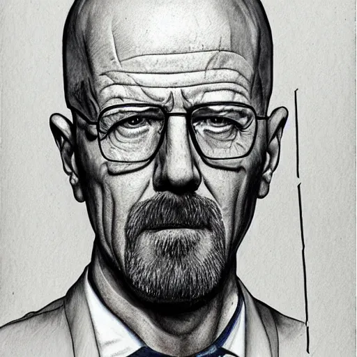 Image similar to self portrait of Heisenberg, realistic, sketch, hyperdetailed, by Anna Bregman