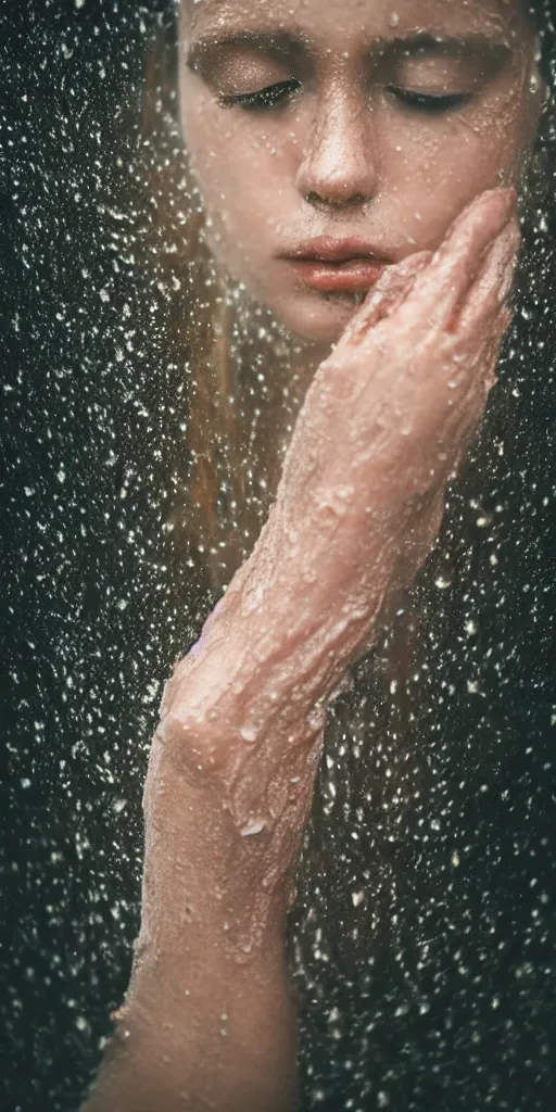 Prompt: a blurry closeup picture of girl's skin gripped tightly, dripping wet, female bodies, hands, macro photography, long exposure photograph, surrealism, anamorphic bokeh, atmospheric lighting, cinematic