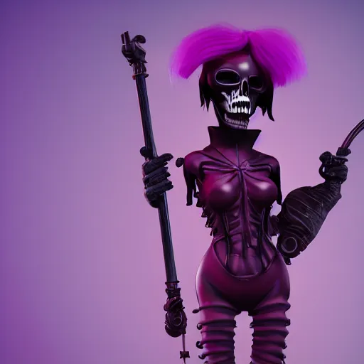 Image similar to candypunk grim reaper, character design, dollpunk, high quality digital art, render, octane, redshift, volumetric lighting, oled