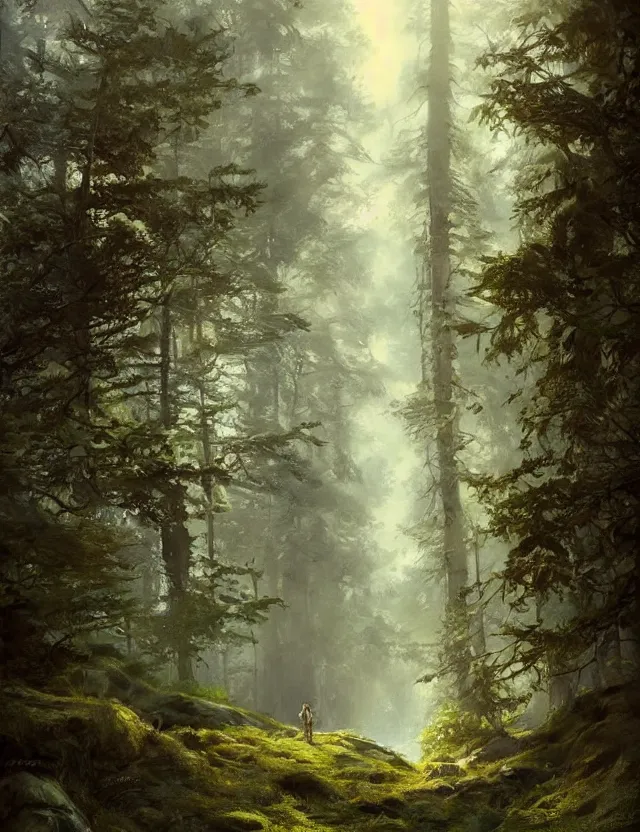 Image similar to most epic landscape, epic cinematic hyperrealism masterpiece. realistic poster with shaded lighting by craig mallismo, artgerm, jeremy lipkin and michael garmash, unreal engine, radiant light, detailed and complex environment, digital art, art station trends, environmental portrait, low angle, 3 5 mm, forest path, misty