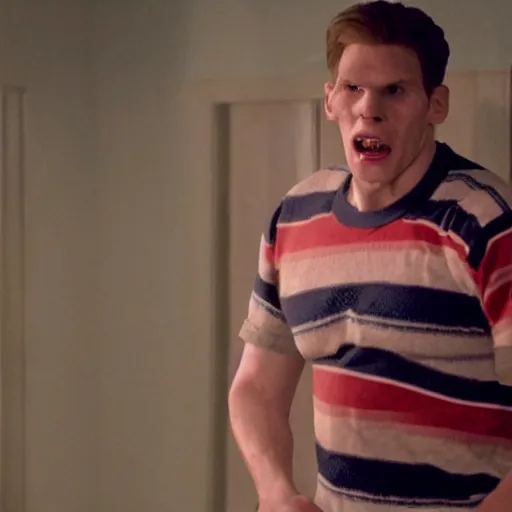 Image similar to Live Action Still of Jerma in Rudy (film), real life, hyperrealistic, ultra realistic, realistic, highly detailed, epic, HD quality, 8k resolution, body and headshot, film still