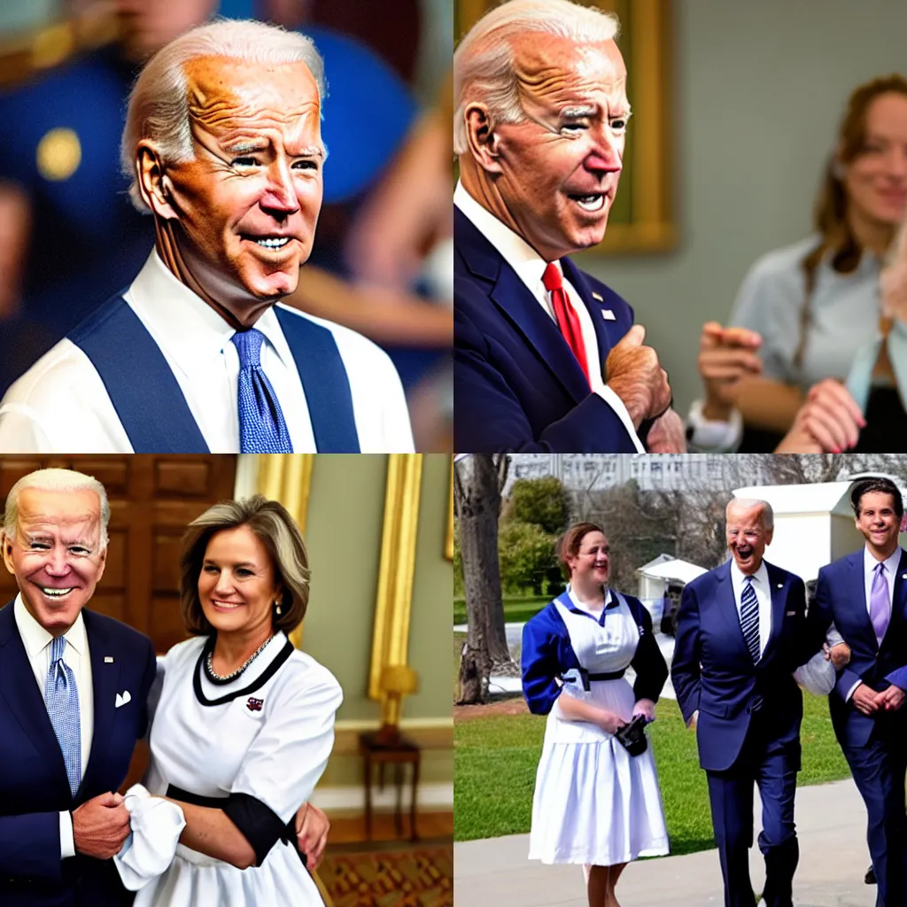 Prompt: photo of joe biden wearing a maid outfit