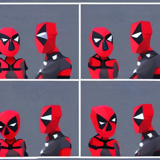 Prompt: the low poly deadpool twins are at a party but no one is dancing, low poly style, video game art, trending on artstation, photograph