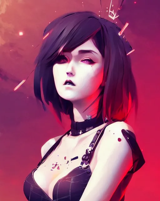 Image similar to a beautiful punkrock woman in crop top, art by saruei and guweiz and ilya kuvshinov, digital art, highly detailed, intricate, sharp focus, trending on artstation hq, deviantart, pinterest, unreal engine 5, 4 k uhd image