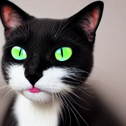 Prompt: white and black cat with green eyes dominates planet earth, destruction, global war