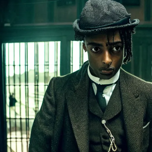 Image similar to playboi carti in peaky blinders 4 k the detailed super realistic