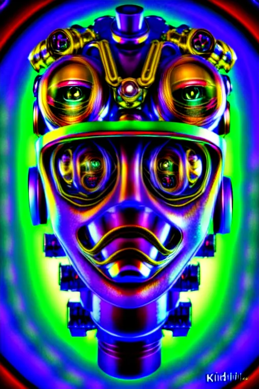 Prompt: maximalist detailed scifi robot head portrait. lowbrow scifi artwork by kidsquidy. ray tracing hdr polished sharp in visionary psychedelic fineart style inspired by alex grey and cameron gray