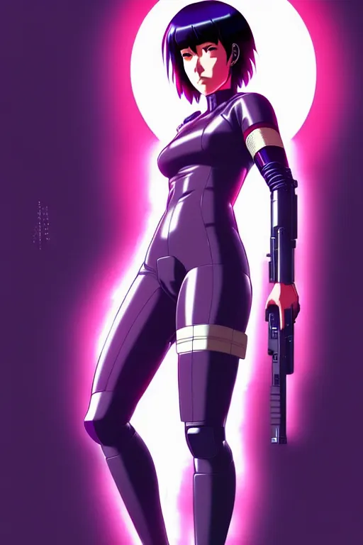 Image similar to a fullbody portrait of motoko kusanagi the major ghost in the shell : : stand alone complex, under repairs, maintenance : : by ilya kuvshinov, rossdraws, artgerm, sola digital arts, anti aliasing, raytracing : :