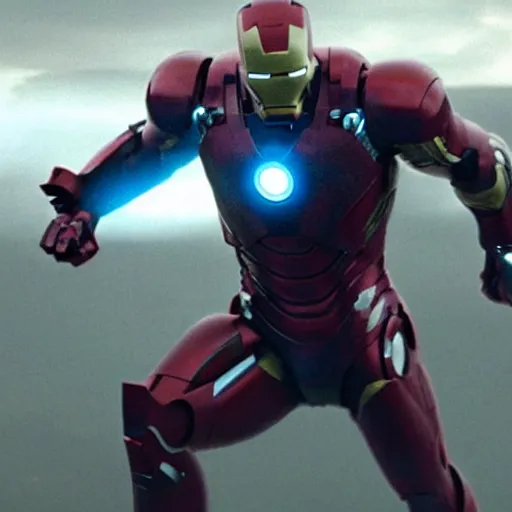 Image similar to ironman able to lift mjolnir, still shot from the avengers movie