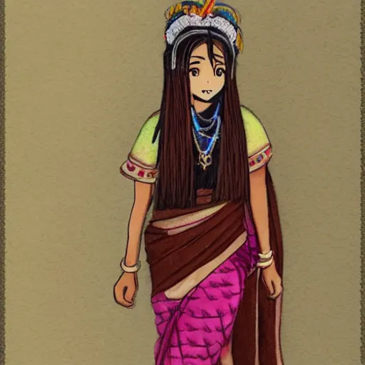 Image similar to a nepali woman, wearing sari, anime style