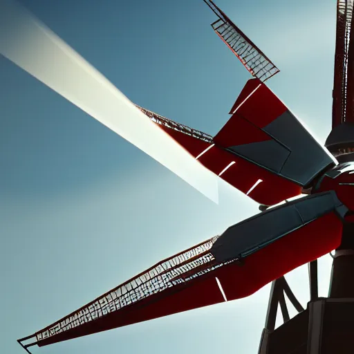 Image similar to gundam as dutch windmill in gundam, gundam is windmill shaped, dutch windmill gundam, in gears of war, splash art, movie still, cinematic lighting, ray tracing, octane render, long lens, shallow depth of field, bokeh, anamorphic lens flare, 8 k, hyper detailed, 3 5 mm film grain