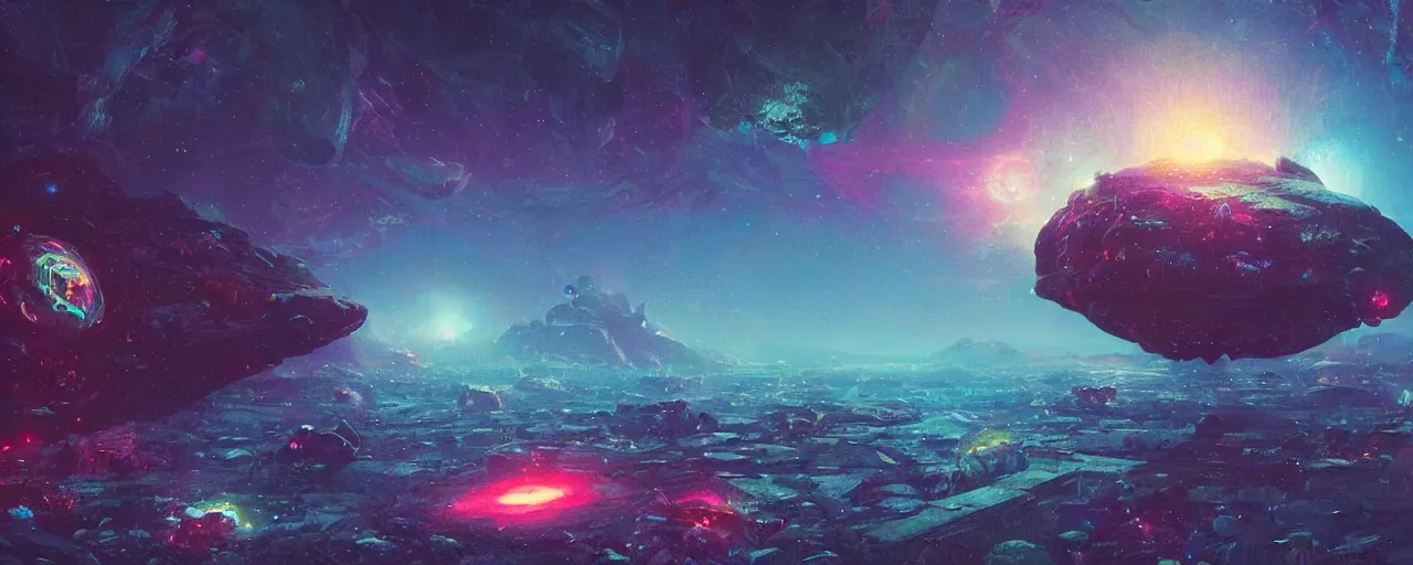 Image similar to ” space rock floating in pitchblack space, [ cinematic, detailed, epic, widescreen, opening, establishing, mattepainting, photorealistic, realistic textures, octane render, art by paul lehr ] ”