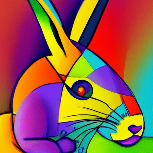 Image similar to a cute colorful rabbit in the style of cubism and impressionism, artstation