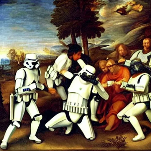 Prompt: Renaissance painting of a Stormtrooper