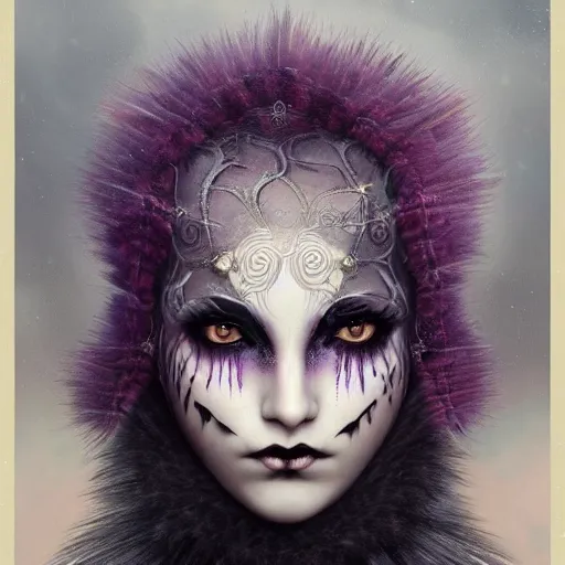 Image similar to tom bagshaw, soft painting fractal curiosities carnival fur, very beautiful female tigress mutation in full nightshade gothic armor, accurate features, focus, very intricate ultrafine details, black white purple volumetric clouds, award winning masterpiece, octane render 8 k hd