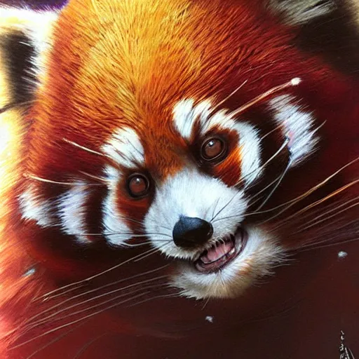 Image similar to red panda as a realistic scifi cyberpunk character, closeup portrait art by donato giancola and greg rutkowski, vintage retro scifi, realistic face, digital art, trending on artstation, symmetry!!!