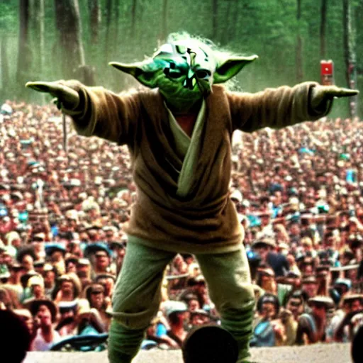 Image similar to yoda performing at woodstock