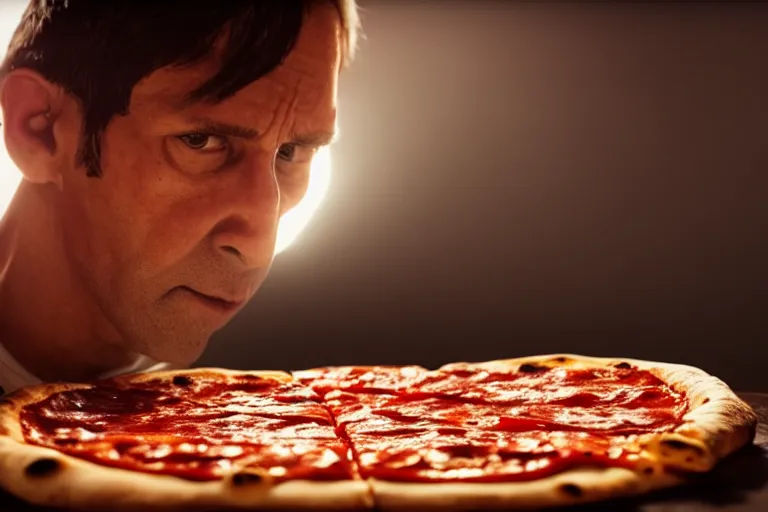 Prompt: Julius Caesar eating a slice of pizza from Little Caesars, cinematic, soft lighting, 4k