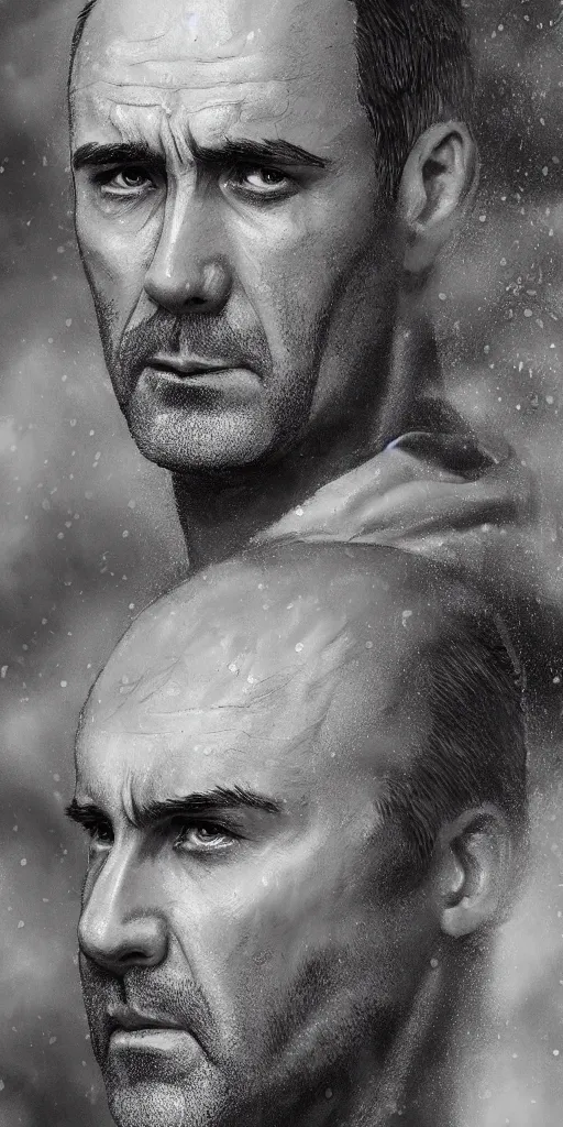 Image similar to stannis baratheon, artstation, high detail, dramatic lighting, heavy rain