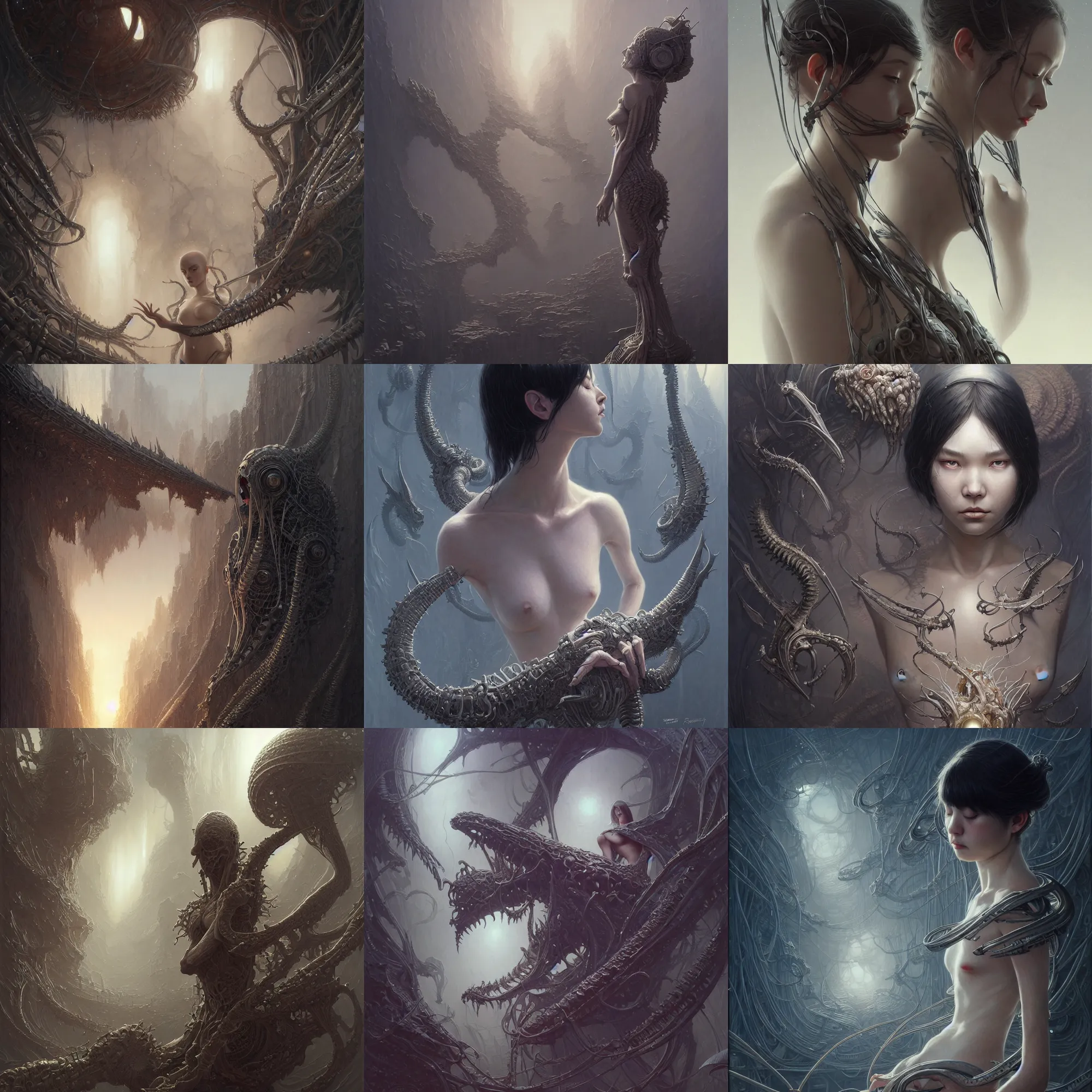 Prompt: The Repulsive Sadness, artwork by artgerm, scifi, D&D, extraordinary phenomenon, fantasy, intricately detailed, elegant, digital painting, smooth, sharp focus, art by Greg Rutkowski, art by Ruth Asawa, art by Ted Nasmith, art by H.R. Giger