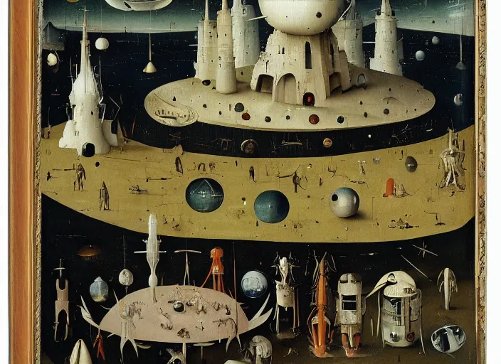 Prompt: an intricately detailed space colony by Hieronymus Bosch