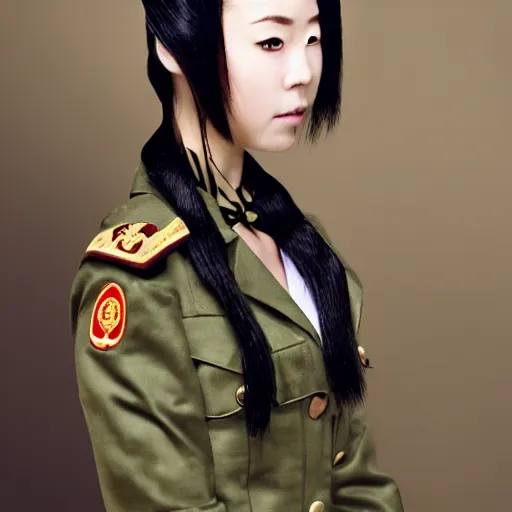 Prompt: Chinese woman, double pigtails, eyepatch, military uniform