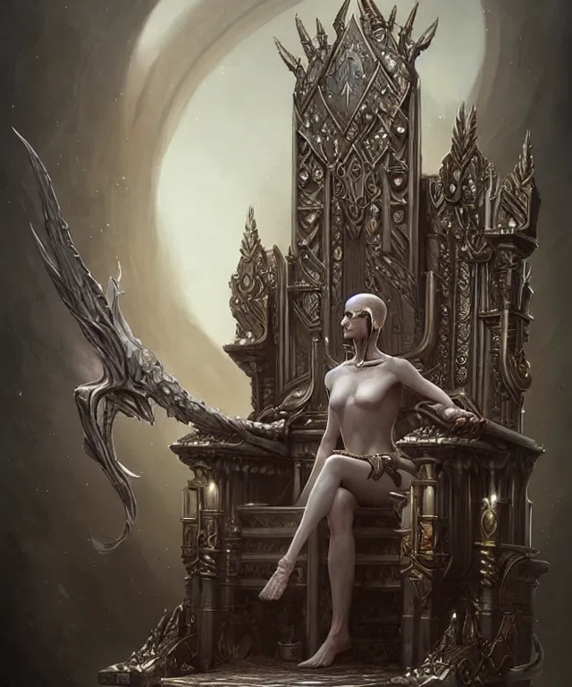 Image similar to throne, true anatomy!, extremely detailed!, digital painting, unreal engine 5, art by tom bagshaw