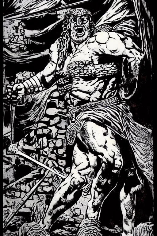 Image similar to ancient historically accurate depiction of the Bible Character Goliath of Gath, the Philistine warrior giant by frank miller