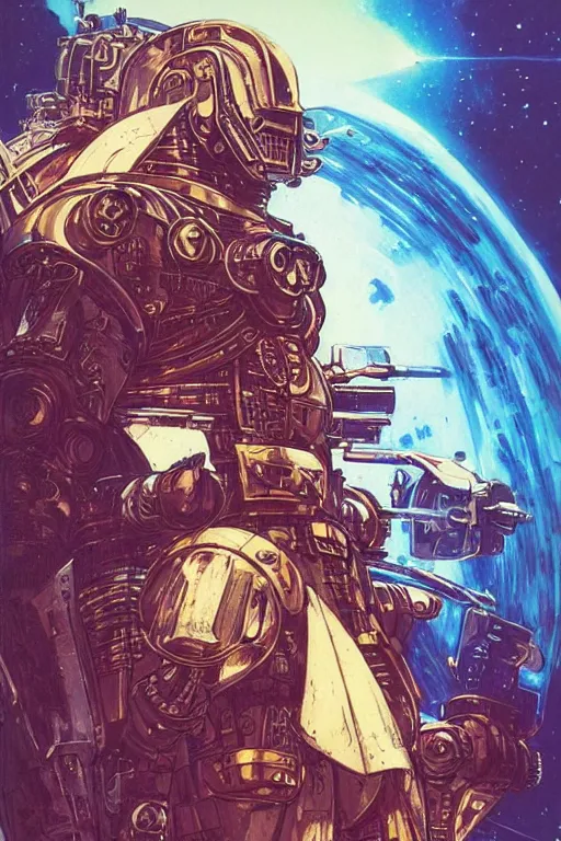 Prompt: Portrait of deadly space pirate warrior near spaceship wreckage, metabaron, mecha human, stars, bright sun, planetes, highly detailed, dune, starwars, neon lights, digital painting, artstation, concept art, smooth, sharp focus, illustration, art by Juan Giménez and moebius, steampunk