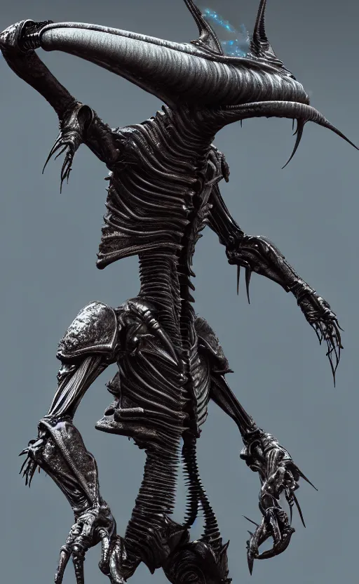 Image similar to futuristic alien with lasers eldenring boss. fromsoftware, dark souls, eldenring, screenshot, extremely detailed, insanely detailed, realistic, zbrush, horror, bloodbourne, full body concept