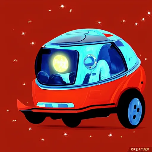 Image similar to yugo, moon, in space, futuristic style, retrofuturism