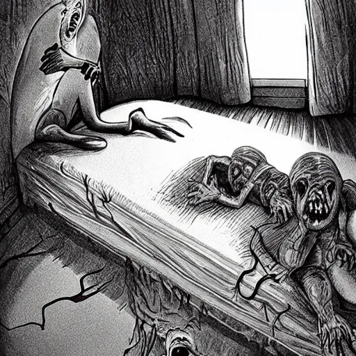 Image similar to the monster under the bed, horror art