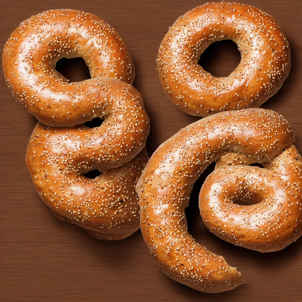 Image similar to close - up view of a singular solo bagel on top of a wooden table, 8 k, high detail, photorealistic, proper shading