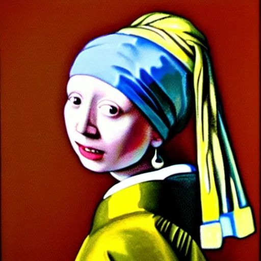 Image similar to painting of the teletubby with the pearl earring, in the style of johannes vermeer